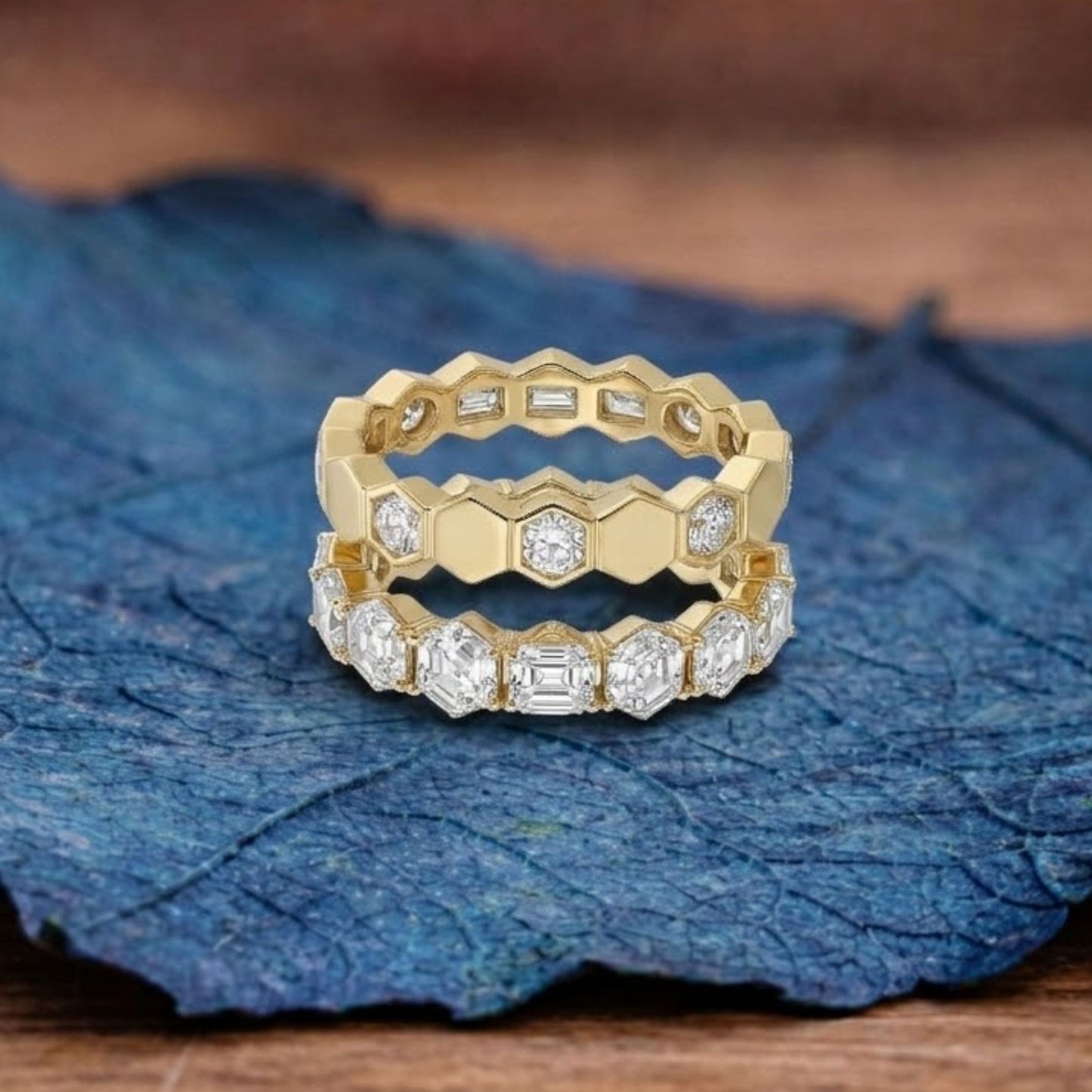 modern hexagon lab grown diamond ring in unique stackable band for women
