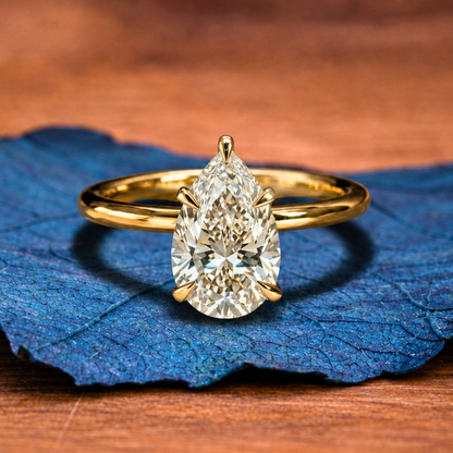 Elegant Pear Cut Moissanite Diamond Ring in Minimalist Solitaire Engagement Ring