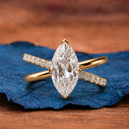 Marquise Cut Moissanite Diamond Crossover Ring in Elegant Pavé Band Engagement Ring
