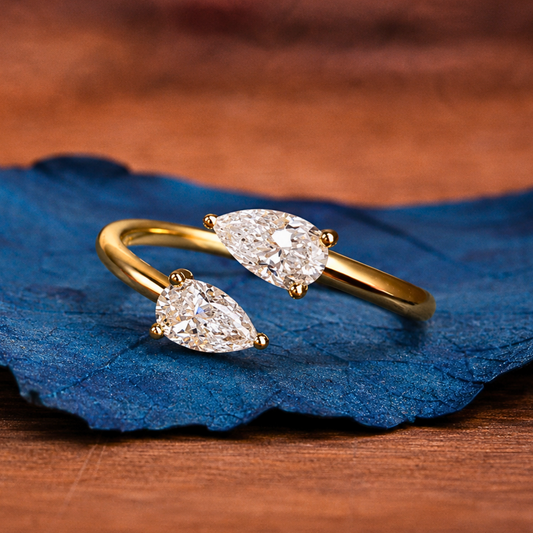 1.00 TCW Elegant Open Bypass Lab Grown Pear Cut Diamond Ring in Minimalist Double Stone Ring