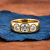 Luxury Three-Stone Asscher Cut Moissanite Diamond Gold Band Ring Minimal Modern Statement Ring