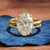 Oval Lab Grown Engagement Ring Set Distance Pave Band Set Gold Bridal Wedding Ring Set
