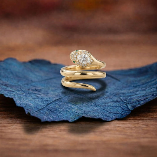 Snake Pear Cut Moissanite Engagement Ring Spiral Snake Ring, Wrap Around Ring, Serpent Viper Open Ring, Animal Wrap Ring