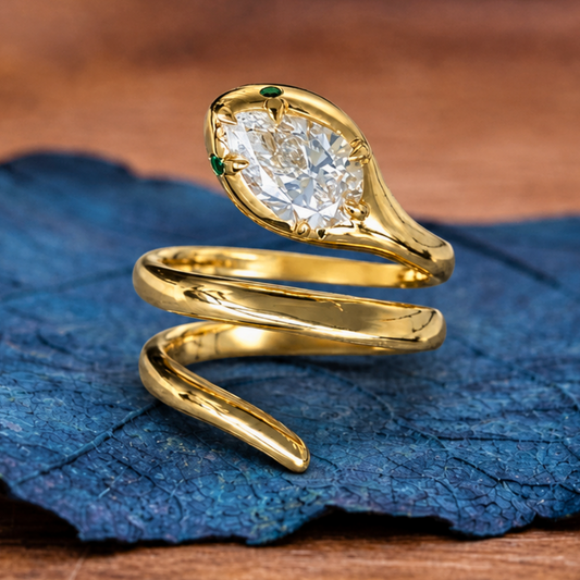 Snake Pear Cut Moissanite Engagement Ring Spiral Snake Ring, Wrap Around Ring, Serpent Viper Open Ring, Animal Wrap Ring