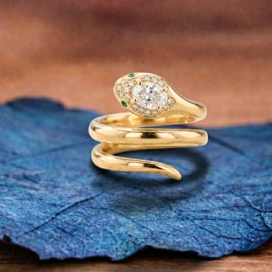 Snake Pear Cut Moissanite Engagement Ring Spiral Snake Ring, Wrap Around Ring, Serpent Viper Open Ring, Animal Wrap Ring