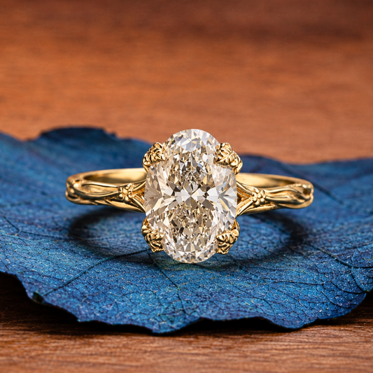 Oval Lab Diamond Engagement Ring Vintage Gold Lab Grown Wedding Ring Anniversary Ring