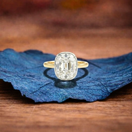 Bezel Set Old Mine Elongated Cushion Lab Grown Engagement Ring Antique Diamond Vintage Wedding Ring Unique Anniversary Ring