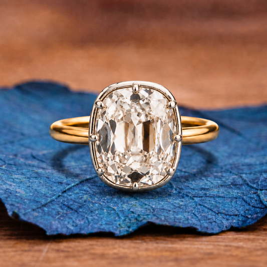 Bezel Set Old Mine Elongated Cushion Moissanite Engagement Ring Antique Diamond Vintage Wedding Ring Unique Anniversary Ring