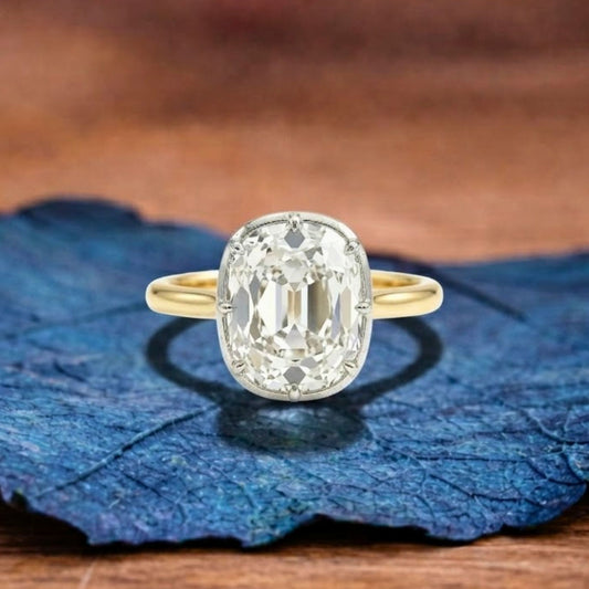 Bezel Set Old Mine Elongated Cushion Lab Grown Engagement Ring Antique Diamond Vintage Wedding Ring Unique Anniversary Ring