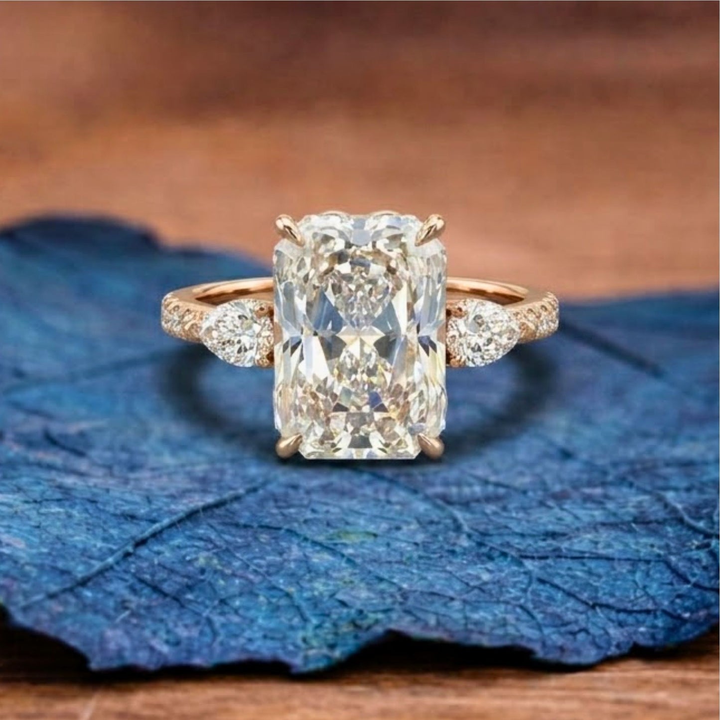 art deco twisted band radiant cut vintage moissanite engagement ring  tulip set wedding nature inspired anniversary ring