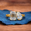 4.50 TCW Vintage Toi Et Moi  Emerald And Pear Lab Grown Art Deco Engagement Ring Gold you And Me Ring