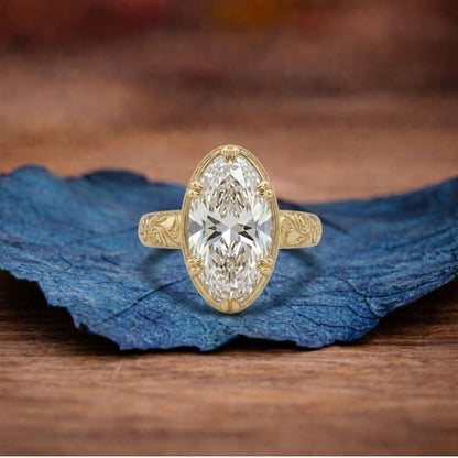 Antique Oval Lab Grown Art Deco Engagement Ring Gold Vintage Wedding Anniversary Ring