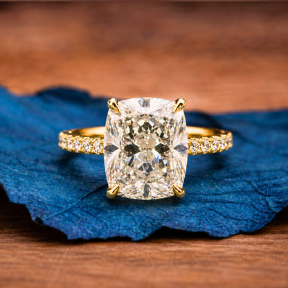 Elongated Cushion Cut Pave Set Lab Grown Engagement Ring Hidden Halo Ring Solid Gold Wedding Ring Anniversary Ring Elongated Diamond Ring