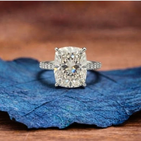 Elongated Cushion Cut Moissanite Engagement Ring Hidden Halo Ring Solid Gold Wedding Ring Anniversary Ring Elongated Diamond Ring