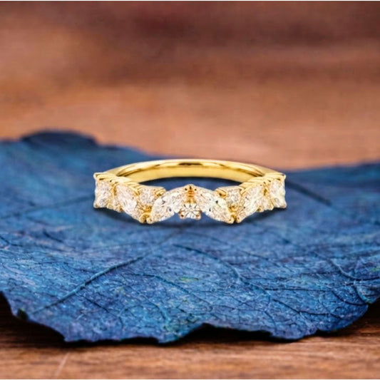 Marquise And Round Cut Moissanite Band Minimalist Wedding Band Gold Matching Band Stackable Band Anniversary Band For Her Promise Band