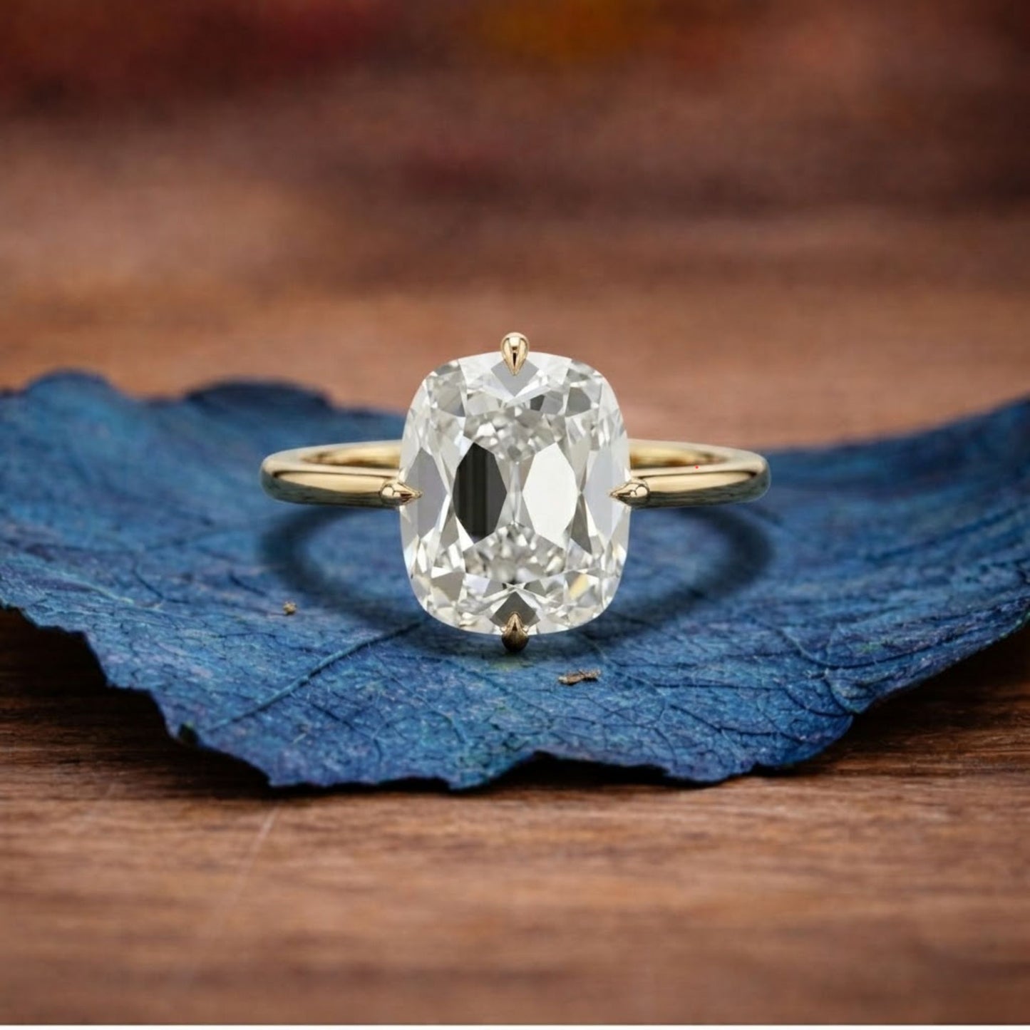 old mine elongated cushion lab grown engagement ring gold vintage wedding anniversary ring