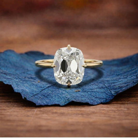 Old Mine Elongated Cushion Lab Grown Engagement Ring Gold Vintage Wedding Anniversary Ring