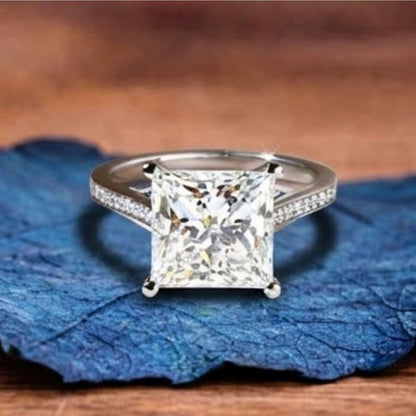 Cathedral Set  Princess Cut Lab grown Engagement Ring White Gold Wedding Ring Anniversary Rings For Women Handmade Promise Ring