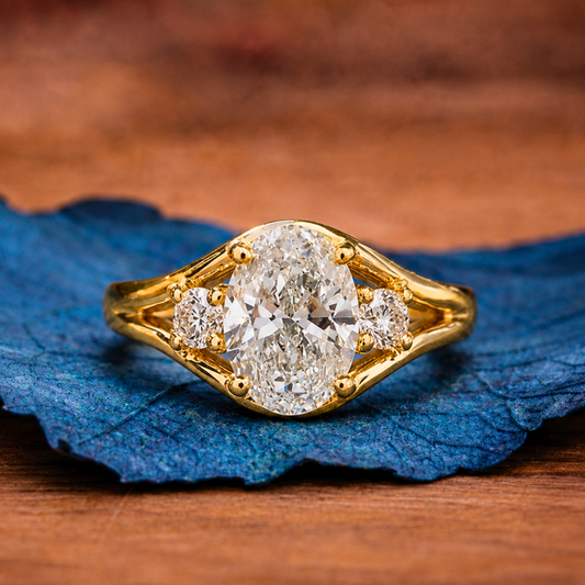 Thee Stone Oval Cut Lab Grown Engagement Ring Gold Wedding Ring For Women Past Present Future Ring Anniversary Ring Promise Ring