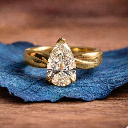 Pear Lab Grown Engagement Ring Tulip Set Solid Gold Wedding Ring Teardrop Anniversary Ring For Women Promise Ring Gift For Her