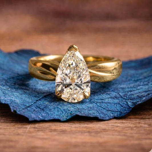 Pear Lab Grown Engagement Ring Tulip Set Solid Gold Wedding Ring Teardrop Anniversary Ring For Women Promise Ring Gift For Her