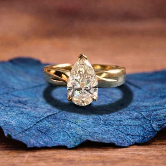 Pear Lab Grown Engagement Ring Tulip Set Solid Gold Wedding Ring Teardrop Anniversary Ring For Women Promise Ring Gift For Her