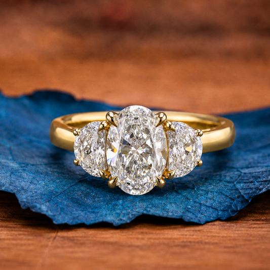 Three Stone Oval Cut Lab Grown Engagement Ring Solid Gold Wedding Ring Past Present Future Ring Anniversary Ring Promise Ring