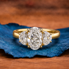 Three Stone Oval Cut Lab Grown Engagement Ring Solid Gold Wedding Ring Past Present Future Ring Anniversary Ring Promise Ring