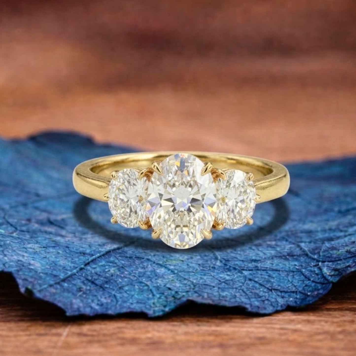 three stone oval cut lab grown engagement ring solid gold wedding ring past present future ring anniversary ring promise ring