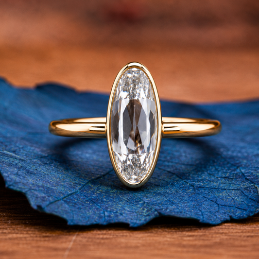 Old Mine Elongated Oval Lab Grown Bezel Set Engagement Ring  Solitaire Ring Wedding Ring Anniversary Ring