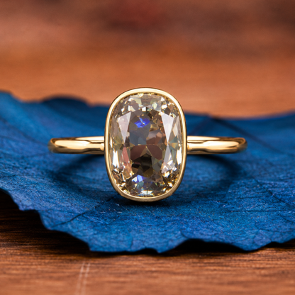 Old Mine Brown Elongated Cushion Engagement Ring Bezel Set Lab Grown Vintage Ring Wedding Ring Anniversary Ring