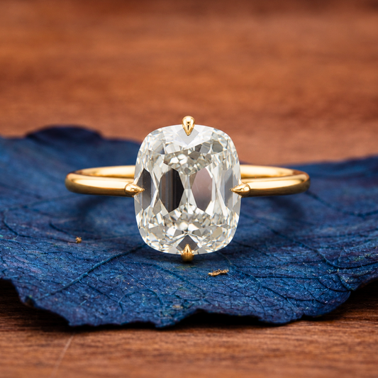 Old Mine Elongated Cushion Lab Grown Engagement Ring Gold Vintage Wedding Anniversary Ring