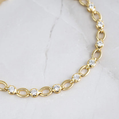 2.80 TCW Round Cut Moissanite Diamond Bezel Link Bracelet, Solid Gold Everyday Tennis Jewelry Bracelet