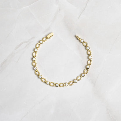 2.80 TCW Round Cut Moissanite Diamond Bezel Link Bracelet, Solid Gold Everyday Tennis Jewelry Bracelet