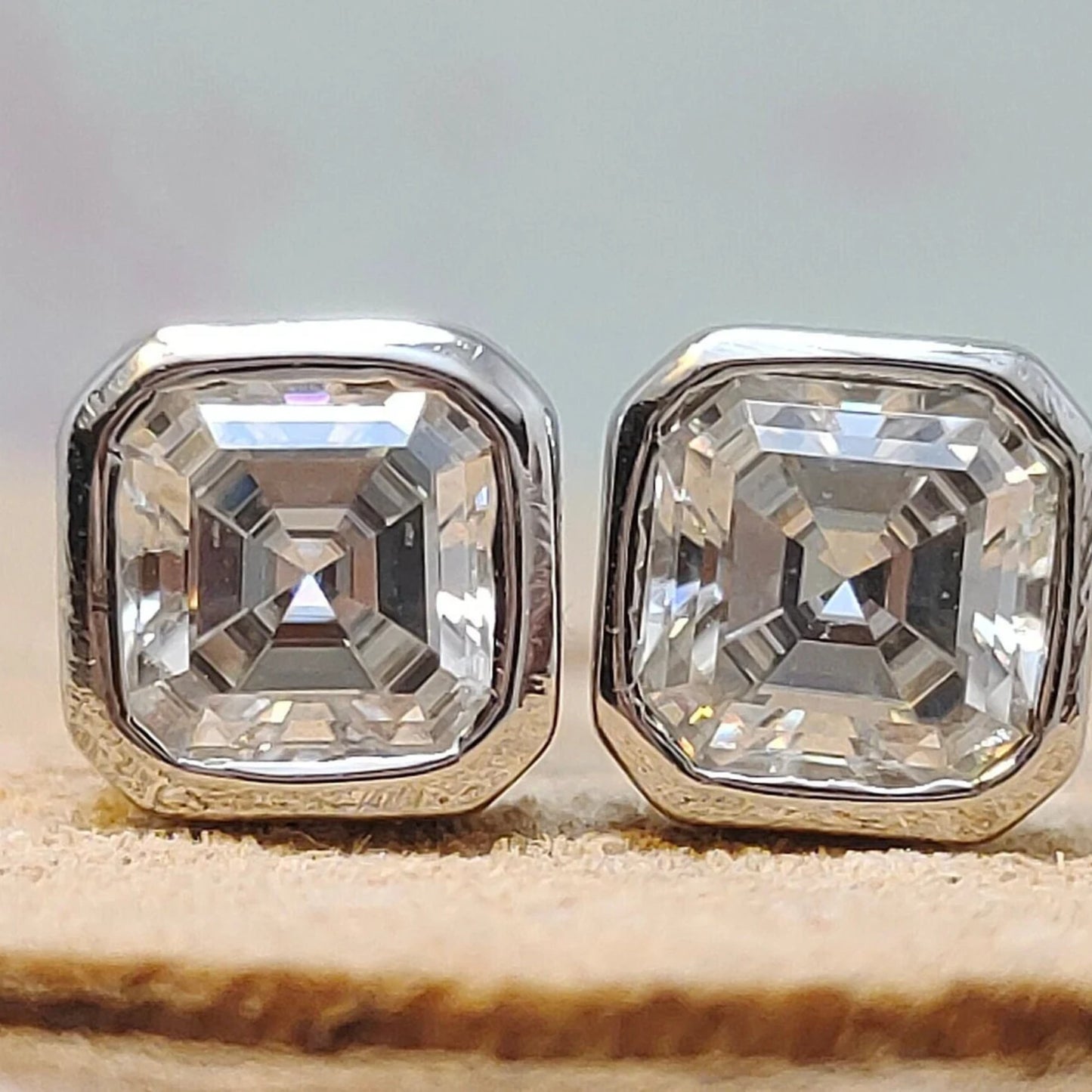 2.00 tcw asscher cut lab grown diamond stud earrings classic bezel set minimalist jewelry gift