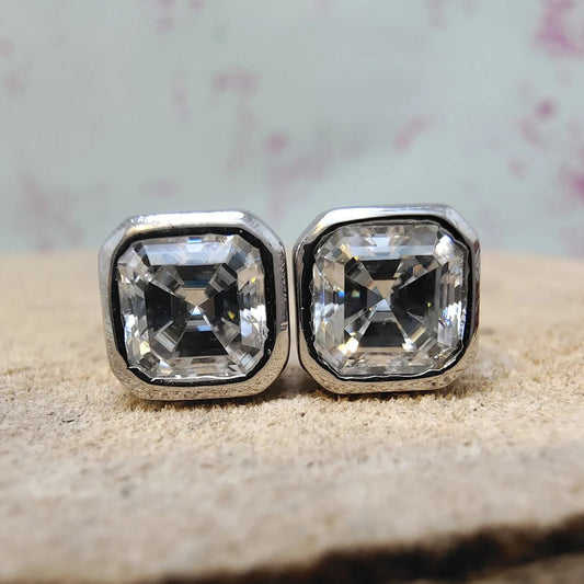 2.00 TCW Asscher Cut Moissanite Diamond Stud Earrings Classic Bezel Set Minimalist Jewelry Gift
