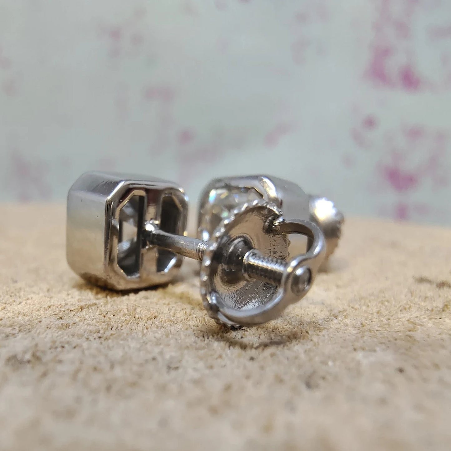 2.00 tcw asscher cut lab grown diamond stud earrings classic bezel set minimalist jewelry gift