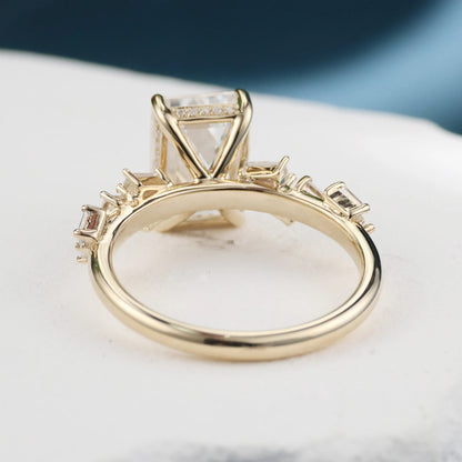 Emerald Cut Lab Grown Engagement Ring Hidden Halo Ring  Wedding Rings For Women Anniversary Ring Promise Gift For Her