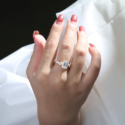 Emerald Cut Lab Grown Engagement Ring Hidden Halo Ring  Wedding Rings For Women Anniversary Ring Promise Gift For Her