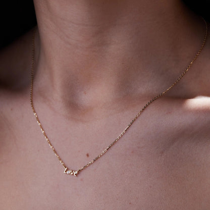 0.15 TCW Gold Love Lab Grown Diamond Necklace, Minimalist Dainty Pendant Chain Jewelry Gift for Her
