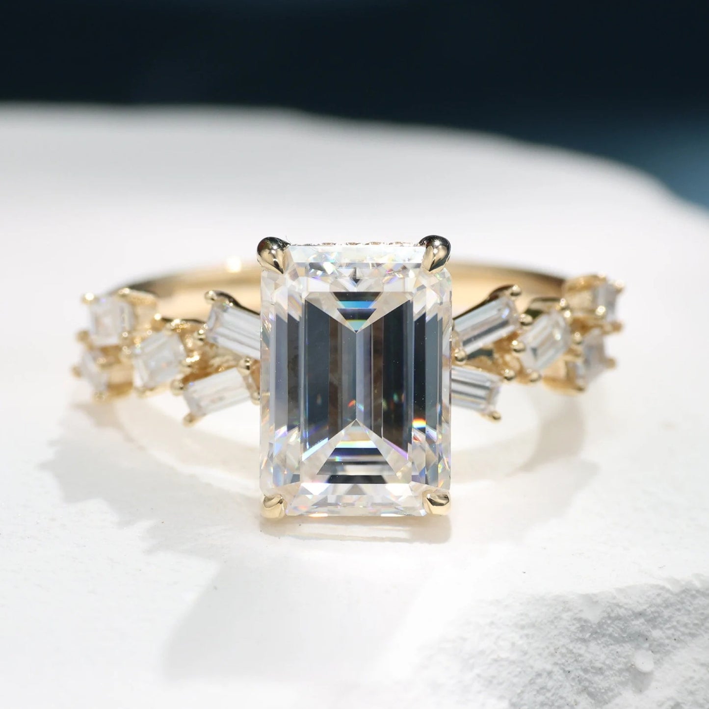 emerald cut lab grown engagement ring hidden halo ring  wedding rings for women anniversary ring promise gift for her