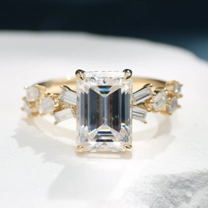 Emerald Cut Lab Grown Engagement Ring Hidden Halo Ring  Wedding Rings For Women Anniversary Ring Promise Gift For Her