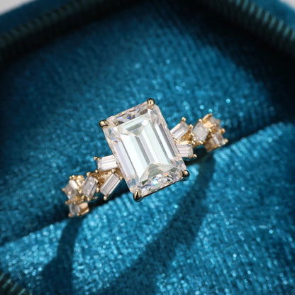 Emerald Cut Lab Grown Engagement Ring Hidden Halo Ring  Wedding Rings For Women Anniversary Ring Promise Gift For Her