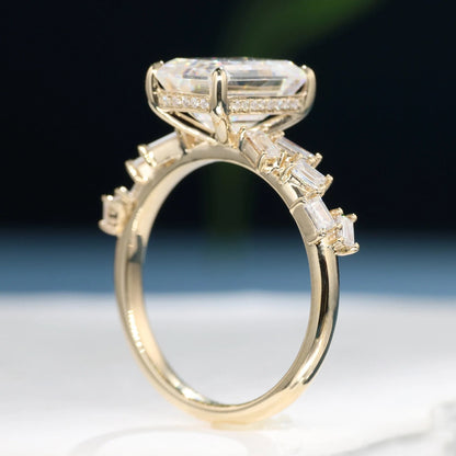 Emerald Cut Lab Grown Engagement Ring Hidden Halo Ring  Wedding Rings For Women Anniversary Ring Promise Gift For Her