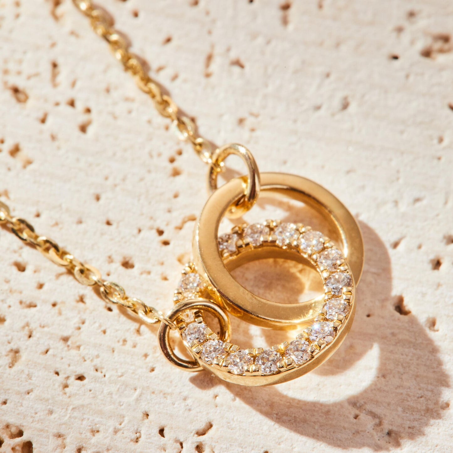 0.20 tcw round cut gold interlocking circle necklace lab-grown diamond accent