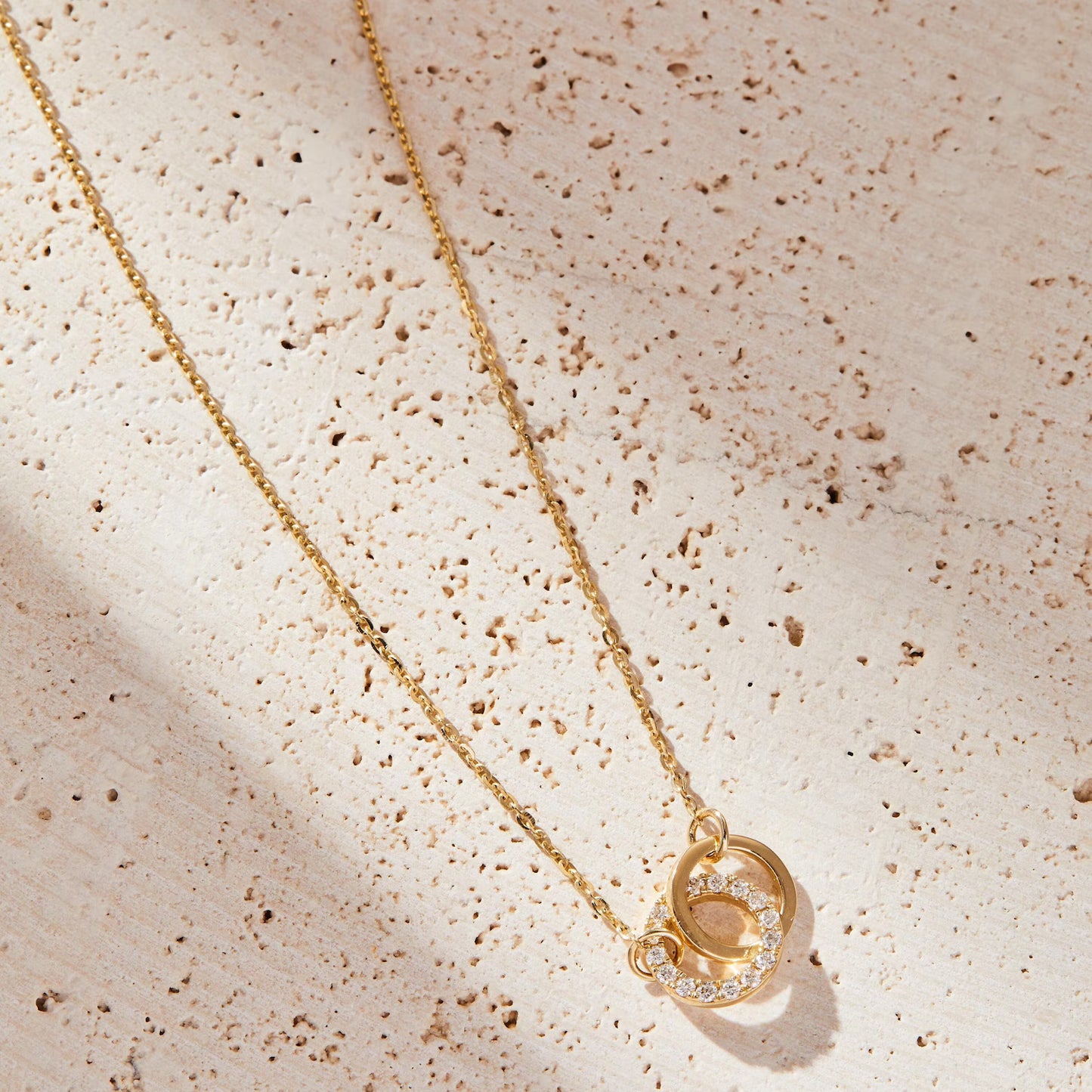 0.20 tcw round cut gold interlocking circle necklace lab-grown diamond accent