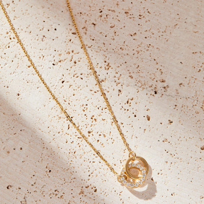0.20 TCW Round Cut Gold Interlocking Circle Necklace Lab-Grown Diamond Accent