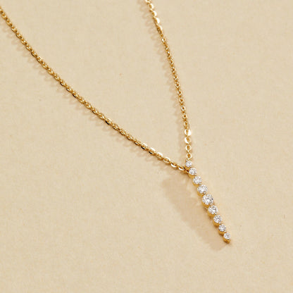 0.20 TCW Round Moissanite Diamond Gold Necklace, Dainty Vertical Pendant Jewelry Gift