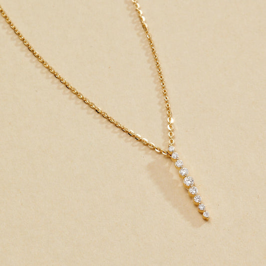 0.20 TCW Round Moissanite Diamond Gold Necklace, Dainty Vertical Pendant Jewelry Gift
