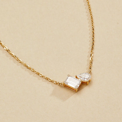 1.25 TCW Emerald and Pear Toi Et Moi Gold Necklace, Two Stone Lab Diamond Pendant